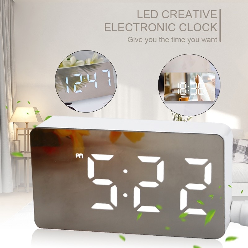 LED Mirror Mini Digital Alarm Clock Table Electronic Time Temperature Date Display Clock Home Decoration Digital Clock