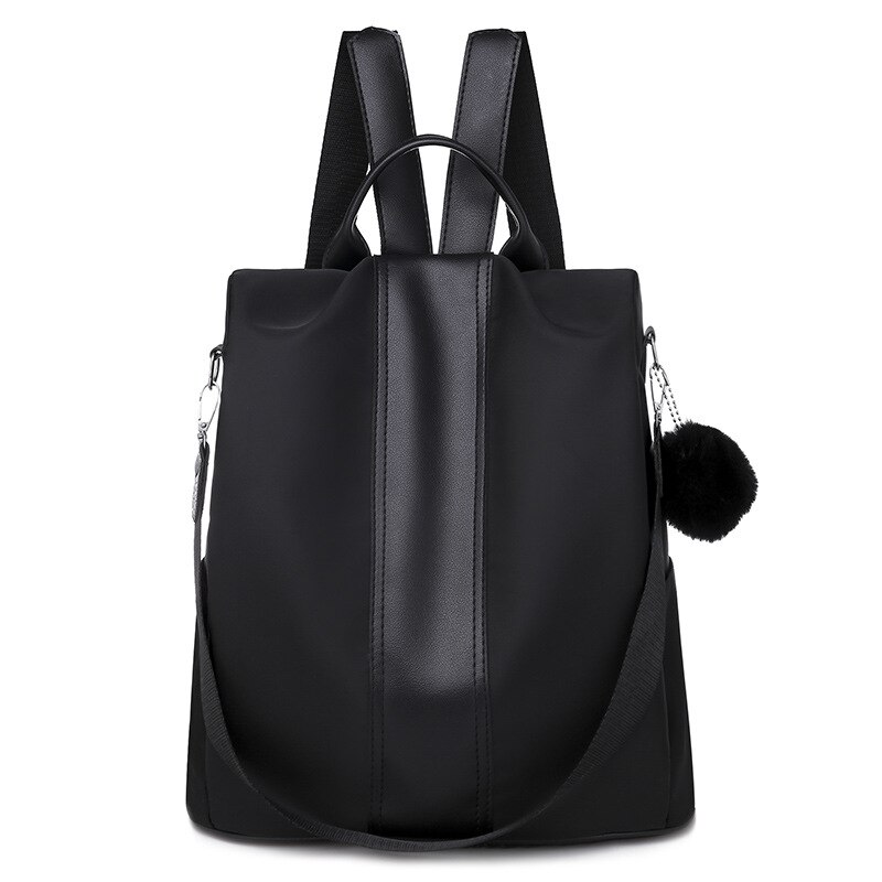 Mochila antirrobo para niñas, bolso escolar Oxford, color morado, colgante rosa, impermeable, de viaje: black
