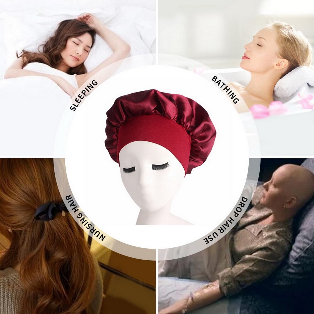 1pc Adjust Solid Satin Bonnet Hair Styling Cap Long Hair Care Women Night Sleep Hat Silk Head Wrap Shower Cap Hair Styling Tools