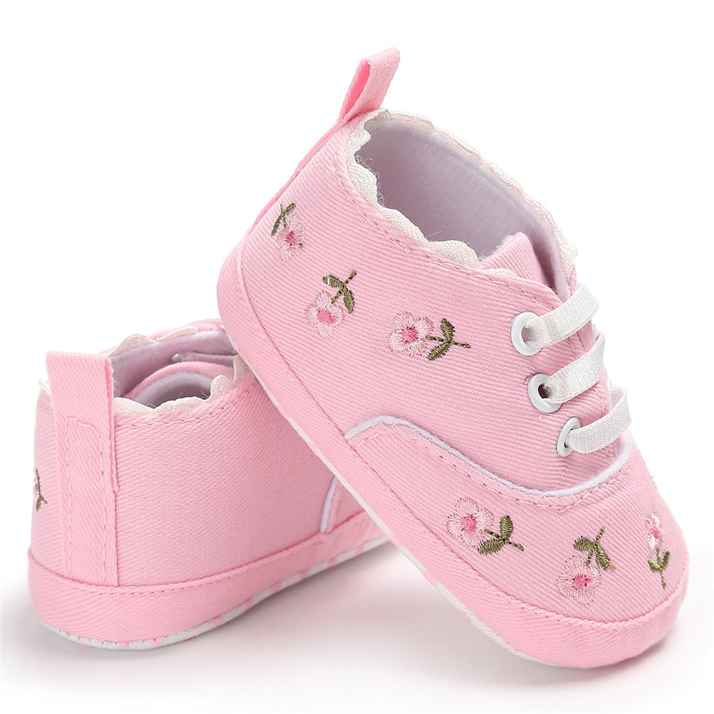 Baby sko baby spædbarn barn pige broderi blomst blød sål krybbe lille barn prinsesse første vandrere kausale sko 0-18m: Lyserød / 0-6 måneder