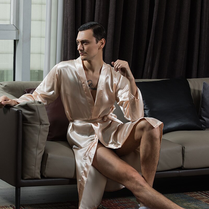Casual homewear intieme lingerie satijn mannen bruidegom bruidsman trouwjurk 2022 zomer nachtkleding badjas jurk