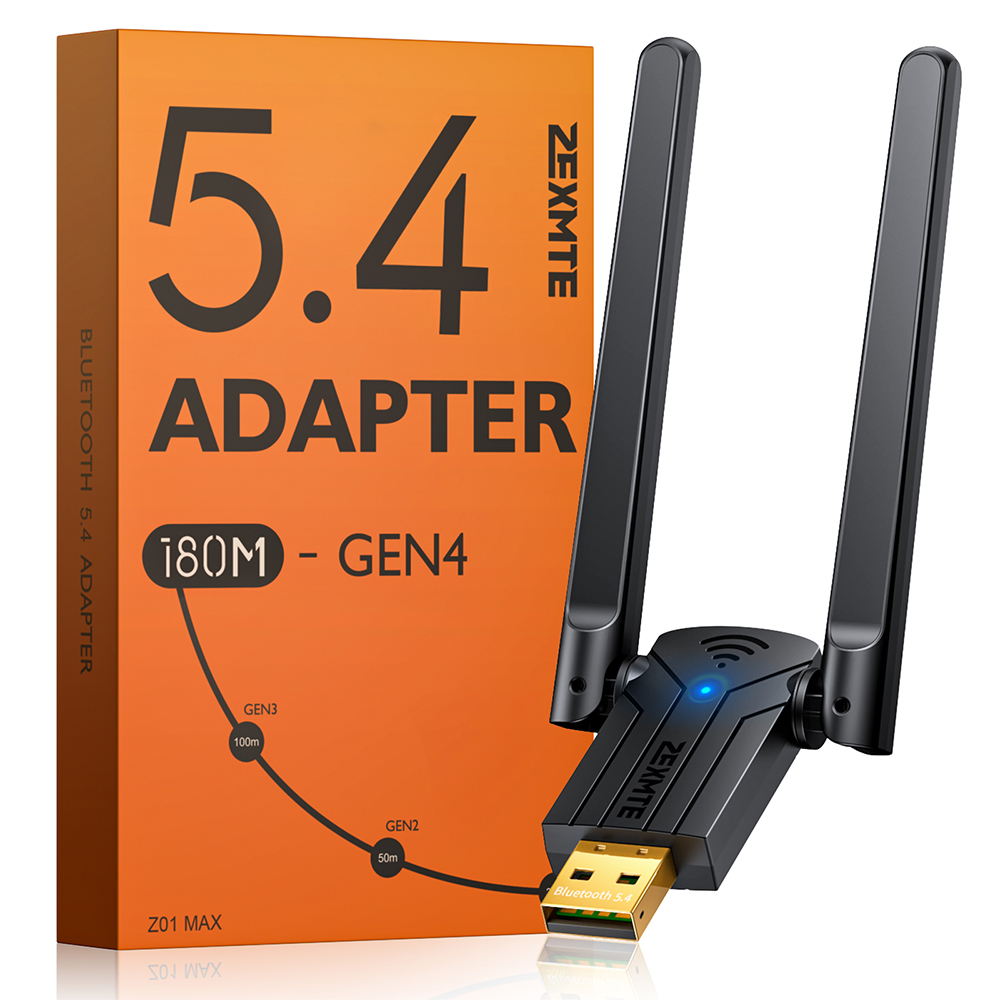Zexmte 180M Bluetooth 5.4 Adapter Free Driver USB Bluetooth Dongle Adaptador for Windows 11/10/8.1 Mouse Keyboard Audio Receive: Default Title