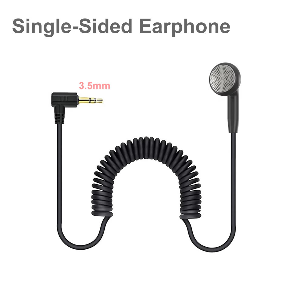 3,5 mm veer intrekbare enkelzijdige oortelefoon, geen microfoon mono oordopjes bedrade headset korte opgerolde kabel