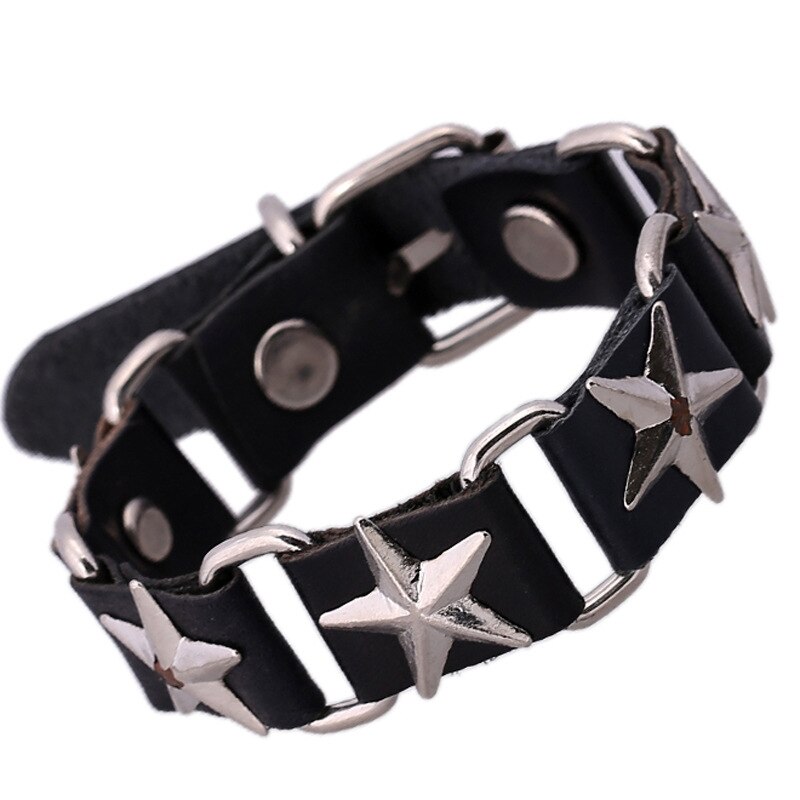Punk Lederen Link Armband Pentagram Accessoires Lederen Armband Charm Armbanden Voor Mannen Mode-sieraden Accessoires