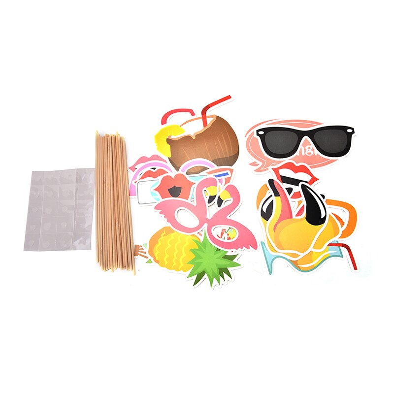 1 sæt flamingo tropisk sommer fotoboks rekvisitter hawaii karneval fest bryllup dekoration fotobooth fødselsdag forsyninger