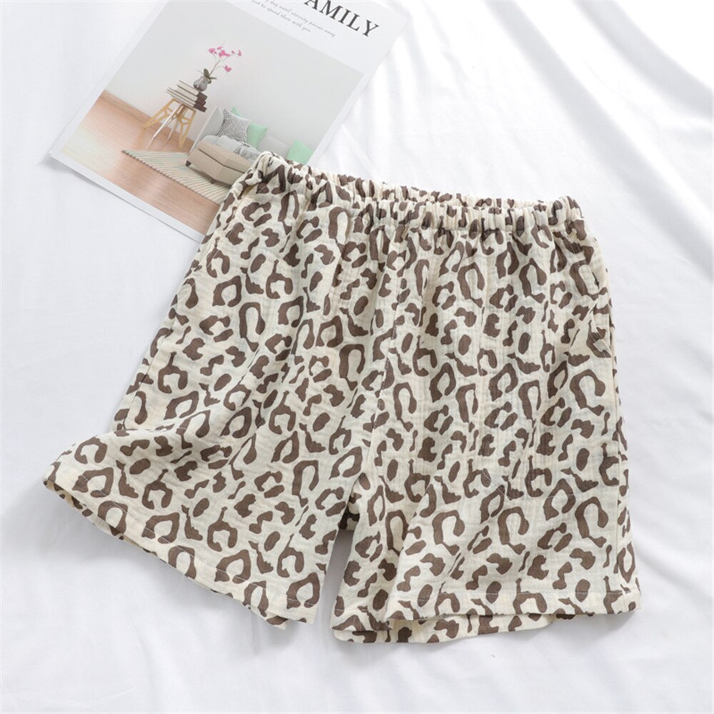 Leopard Print Pajamas Shorts Crepe Fabric Woman Sleepwear Loose Sleep Bottoms Home Shorts