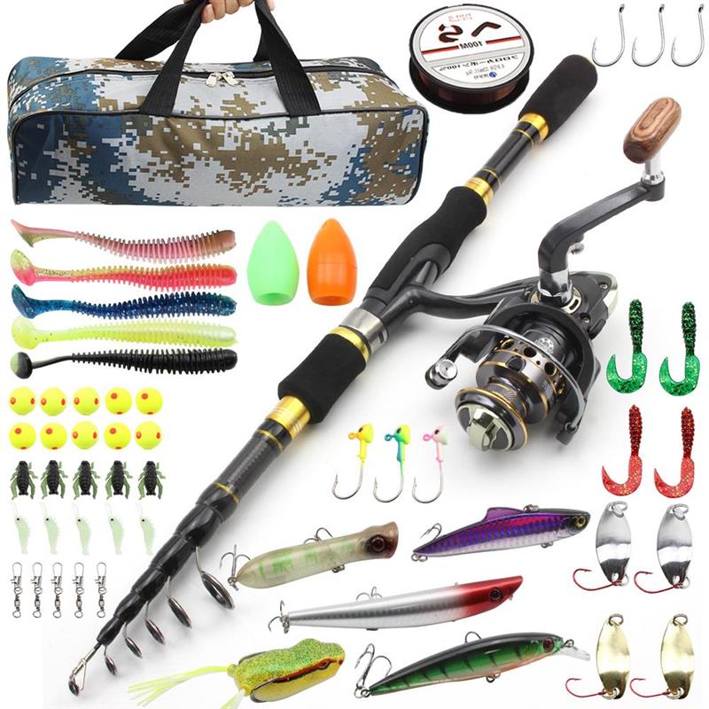 1,8 m Carbon Teleskop Angelrute Combo Spinning Reel Set Karpfen Bass Hecht Feeder Mit Spool Angeln Haken Locken Linie tasche Voller Kit