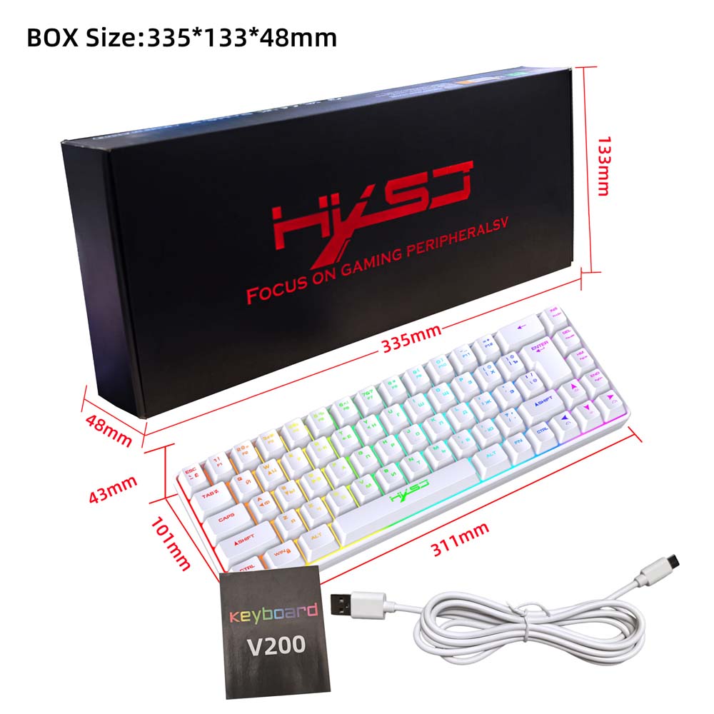 Russisch 68-toetsen RGB-lichttoetsenbord Relax Pols Type C USB Bedraad gamingtoetsenbord Tabletcomputer PC Mechanisch gevoel Sleutel Yrieza Maleta: Bruin