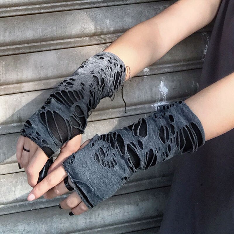 Gothic Emo Fingless Gloves Halloween Accessories Punk Rock Gloves Jazz Disco Mittens Dance Cosplay Costume Cuff Grunge Aesthetic