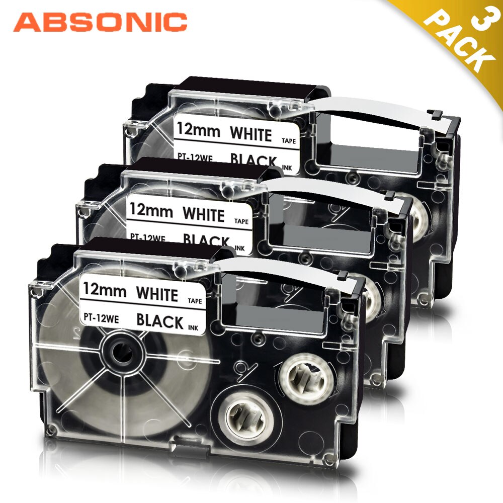 Absonic 20PK 12mm XR12WE Label Tape Compatible for CASIO XR-12WE Black on White Raplace for Casio KL-60 KL-60SR Label Makers: 3PK Black on White