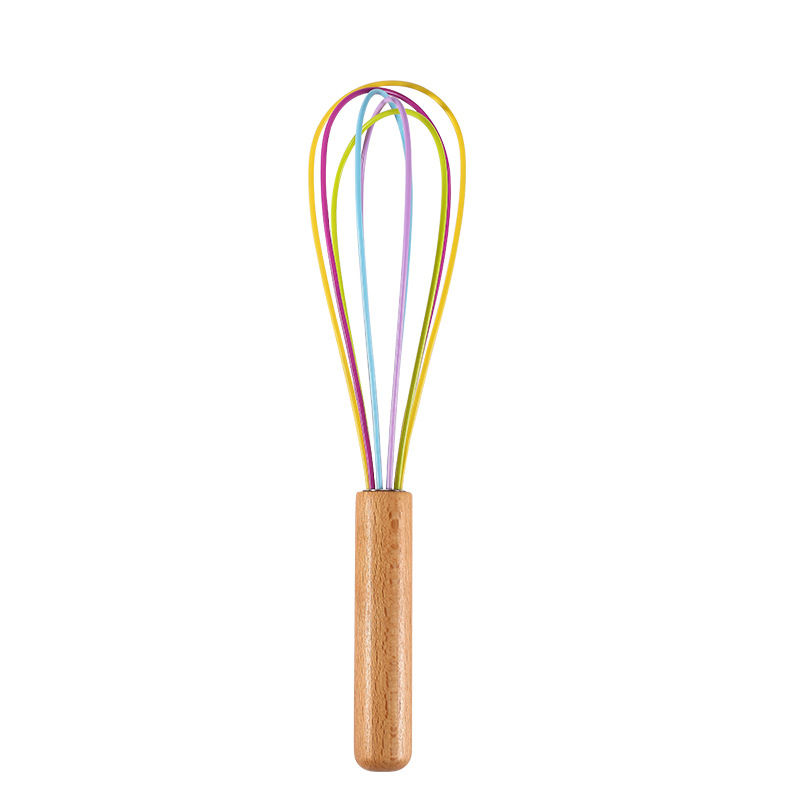 Wooden Handle Kitchen Silicone Whisk Easy To Clean Egg Beater Milk Frother Kitchen Utensil Kitchen Silicone Egg Beater Tool: Color