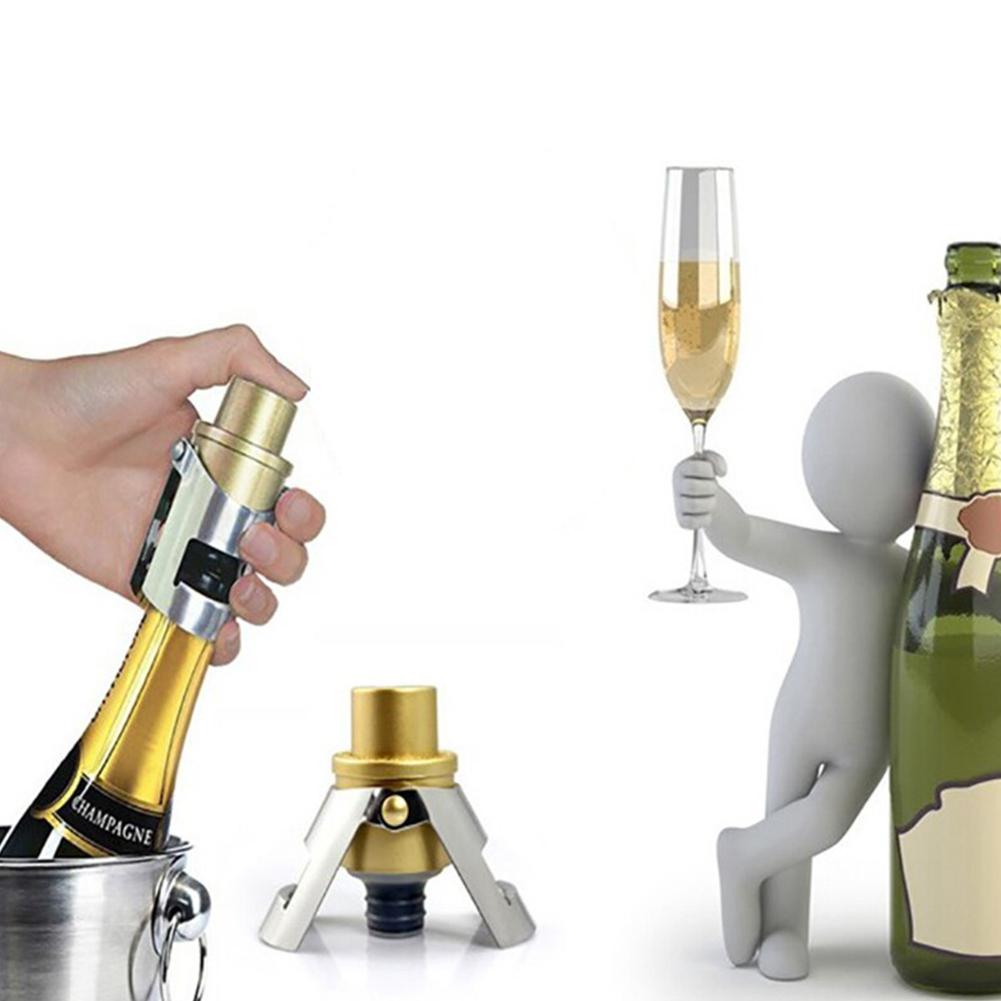 Bærbar champagneprop i rustfrit stål kork mousserende vin flaske prop forsegler push-type oppustelig champagne prop låg