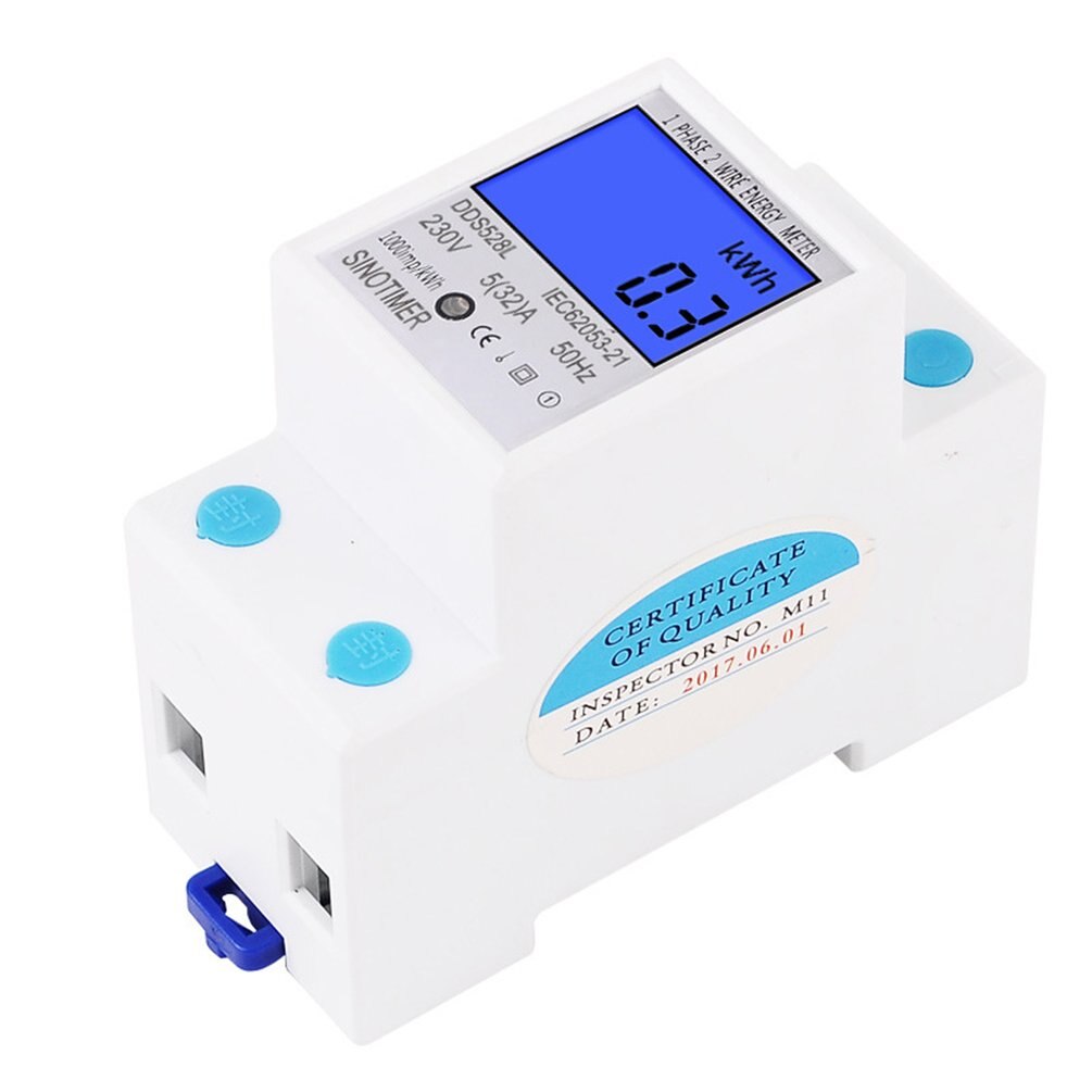 SINOTIMER Single Phase Energy Meter Home DIN Rail LCD Digital No Reset kWh Voltage Current Power Consumption Meter Wattmeter