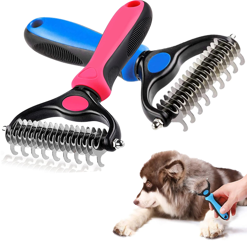 Enthaarungsbürste für Hunde, professionelle Haustier-Haarausfallbürste für Hunde, Katzen, Fellknotenschneider, doppelseitiger, sauberer Kamm für sterben Tierpflege