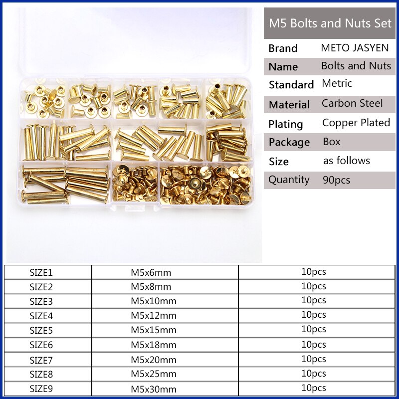 M5 Nickel Brass Plated Phillips Chicago Screw Binding Screws Assortment Kit DIY Accessories Replacement Kits 180PCS/60PCS