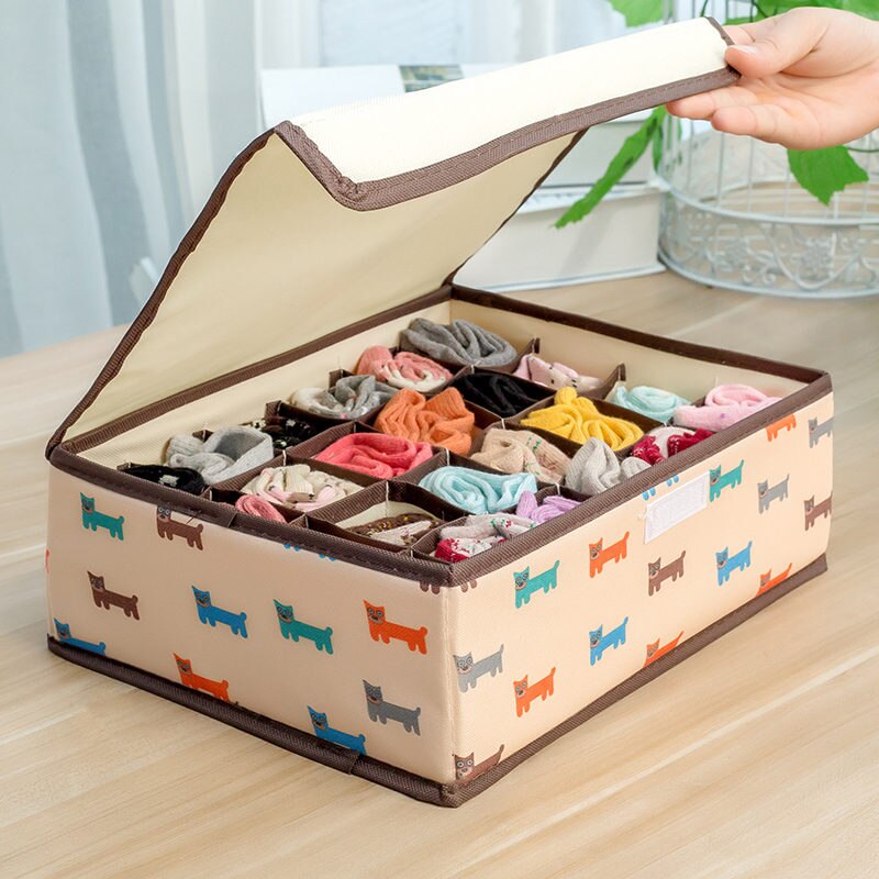 Caja de almacenamiento cubierta, organizador impreso de ropa interior, papelera de almacenamiento de tela Oxford para calcetines, armario para el hogar, bolsa de almacenamiento