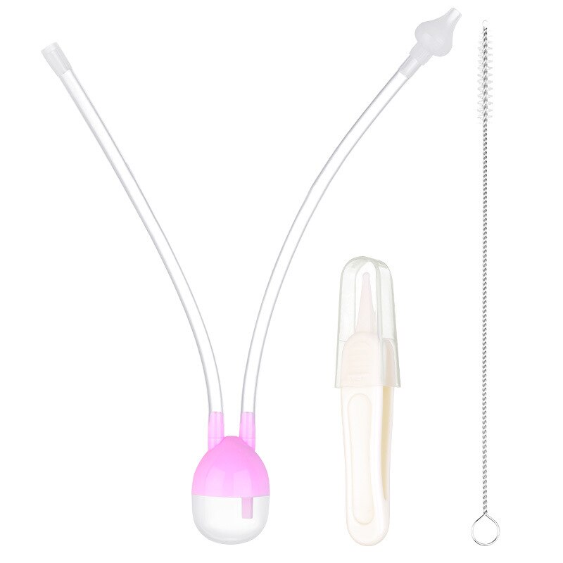 3pcs/set Newborn Baby Safety Nose Cleaner Kids Vacuum Suction Nasal Aspirator Set Infants Flu Protections Accessories Baby Care: Pink Set