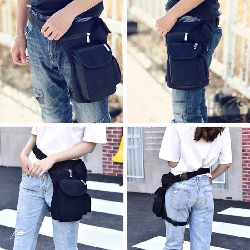 Mannen Reizen Rijden Motorfiets Zak Draagbare Taille Messenger Bag Casual Canvas Dij Been Multi-Pouch