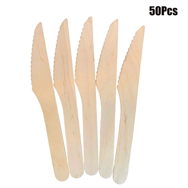 50Pcs Houten Bestek Wegwerp Lepels Taster Theelepels Bamboe Hout Party Bulk Biologisch Afbreekbaar Gebruiksvoorwerpen Ijs Dessert Lepel: knife