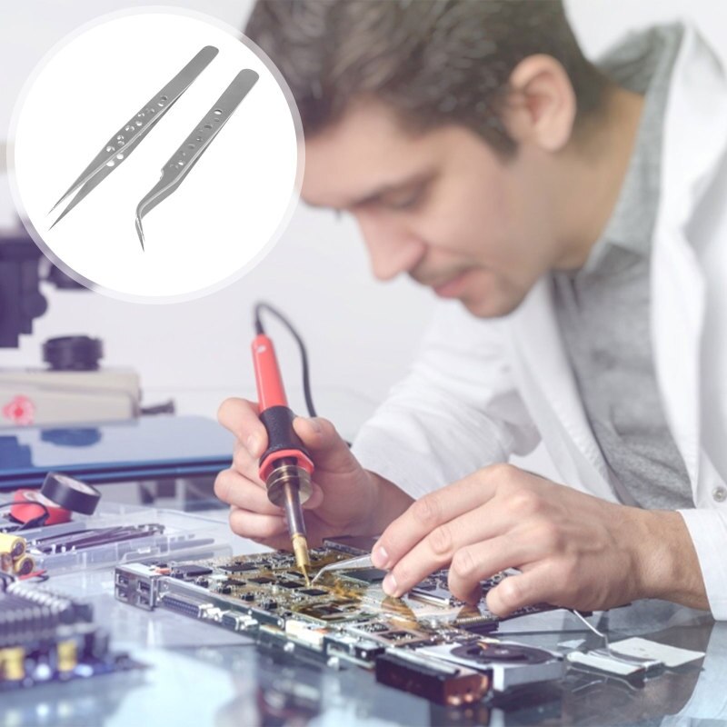 Pinzas de acero inoxidable de precisión, pinzas electrónicas industriales rectas y curvadas, pinzas puntiagudas para teléfono móvil, herramientas de reparación manual