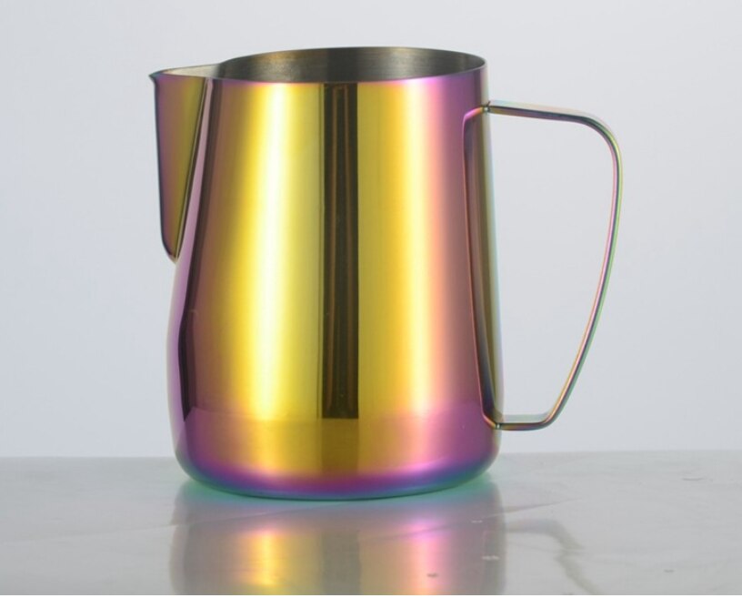 Maitokannu 0.35-0.6l ruostumatonta terästä vaahdotuskannu pull kukka kuppi kahvi maidonvaahdotin latte art maitovaahto työkalu kahvi: 600ml / Värikästä titaania