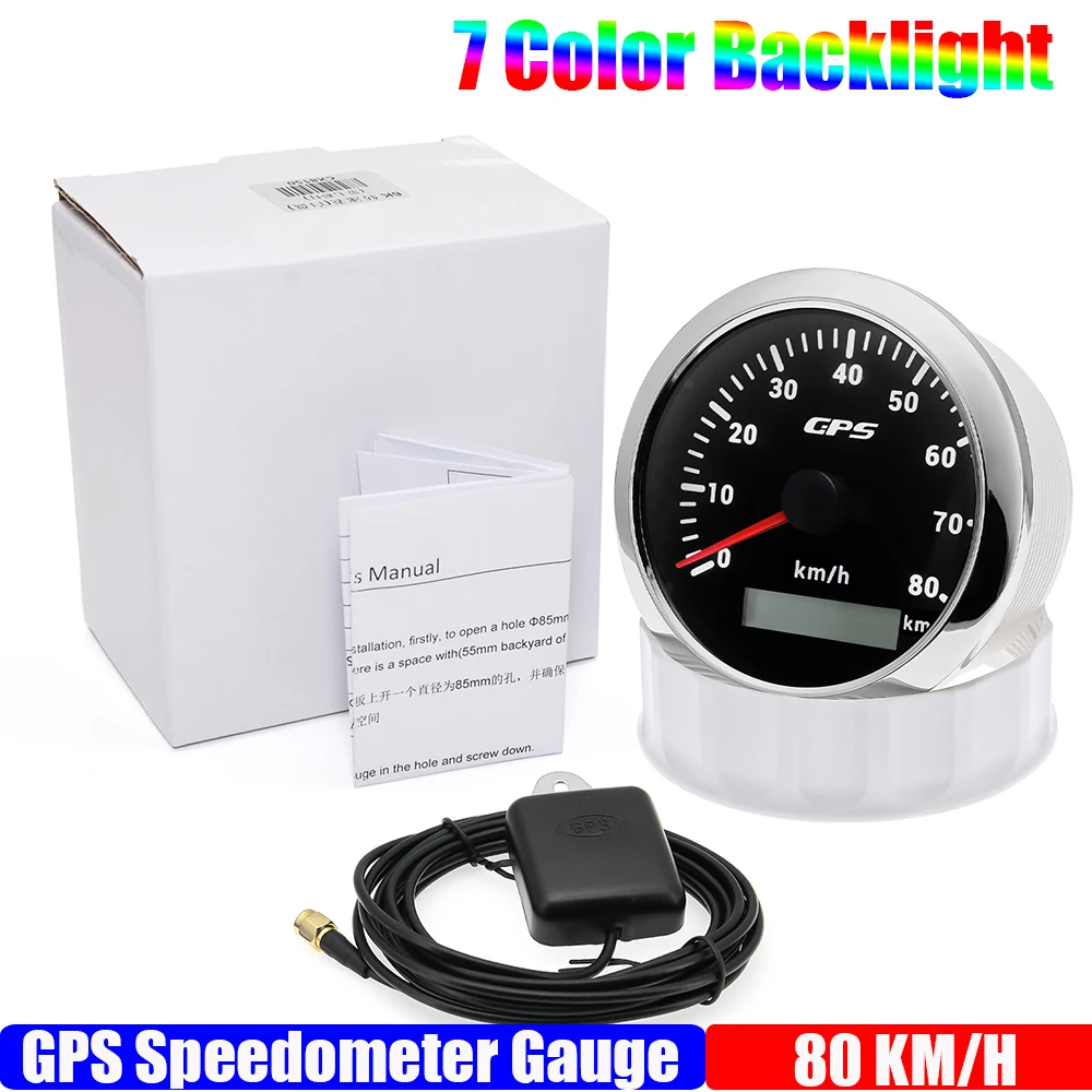 Velocímetro GPS de 85MM para Motor barco marino, retroiluminación de 7 colores, 30 ~ 200 KmH, medidor de velocidad para barco, coche y camión con antena GPS personalizada: Verde