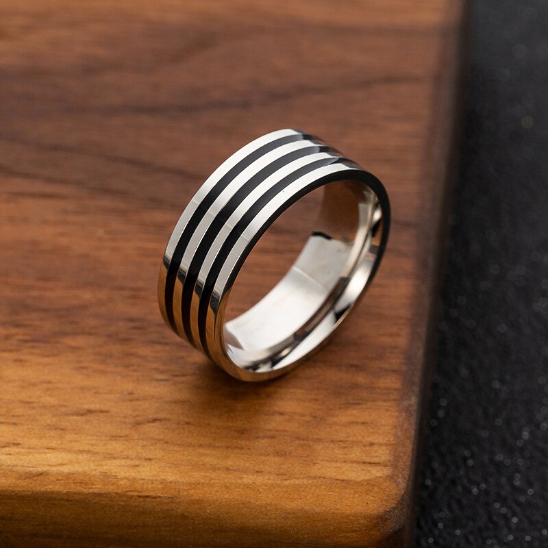 Anillo Punk de de 8MM para hombre, anillo de boda de acero inoxidable con ranura negra, anillo de boda dominante, joyería para hombre