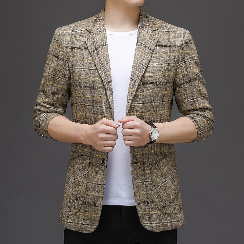 Blazer a cuadros Vintage de estilo británico para hombre, Chaqueta de traje informal ajustada con un solo botón, Blazer de negocios Social de talla grande M-3XL, 2022