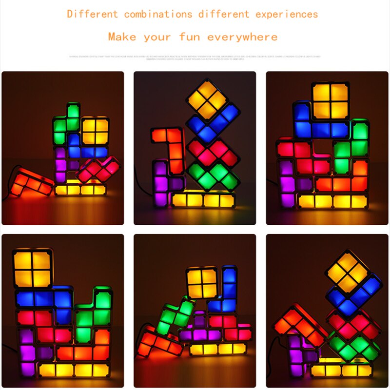 Upgrade Diy Nachtlampje Kleurrijke Stapelbaar Tangram Puzzel 7 Stuks Led Inductie Grijpende Licht 3D Speelgoed