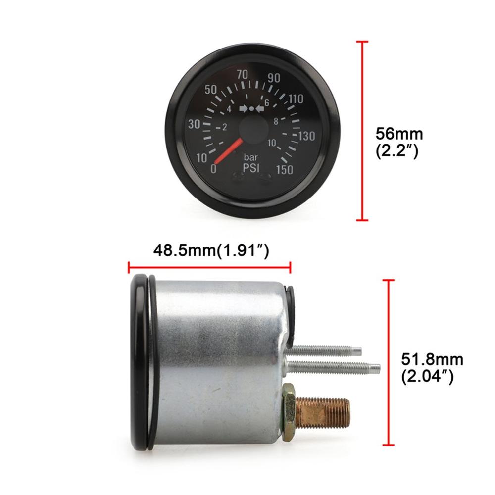 2" 52mm Universal Car Modified Pointer Type Dual Scale Display 0-10BAR/0-150PSI Barometer Instrument