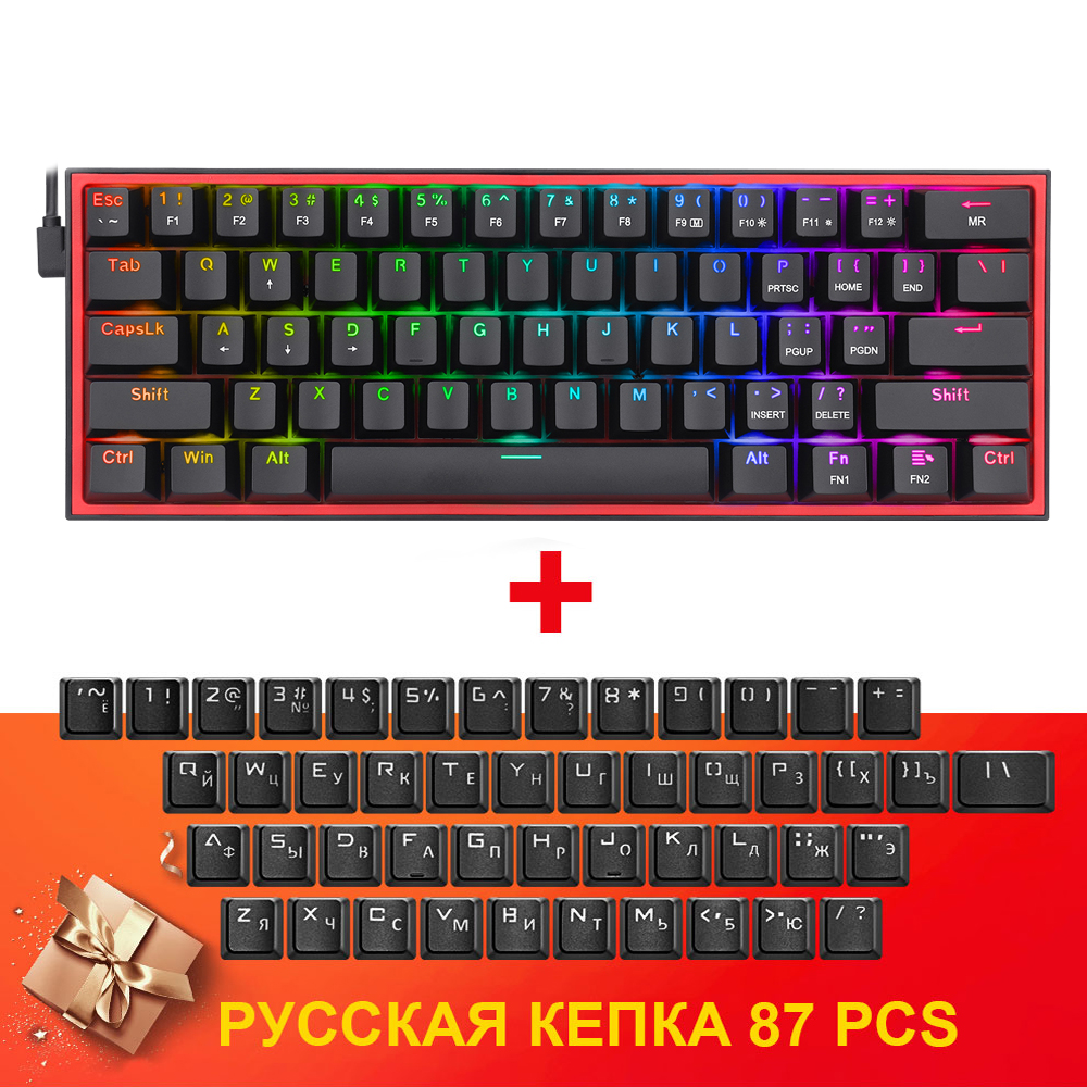 REDRAGON Fizz K617 RGB USB Mini Mechanical Gaming Keyboard Red Switch 61 Keys Wired detachable cable,portable for travel: K617RGB RUJM