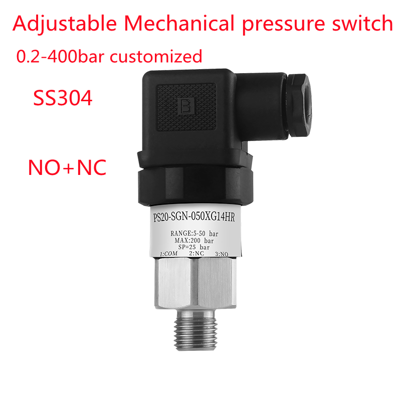 20-200bar Standard Mechanical Pressure Switch Stainless Steel Diaphragm Adjustable Oil Water Diaphragm Piston Pressure Control