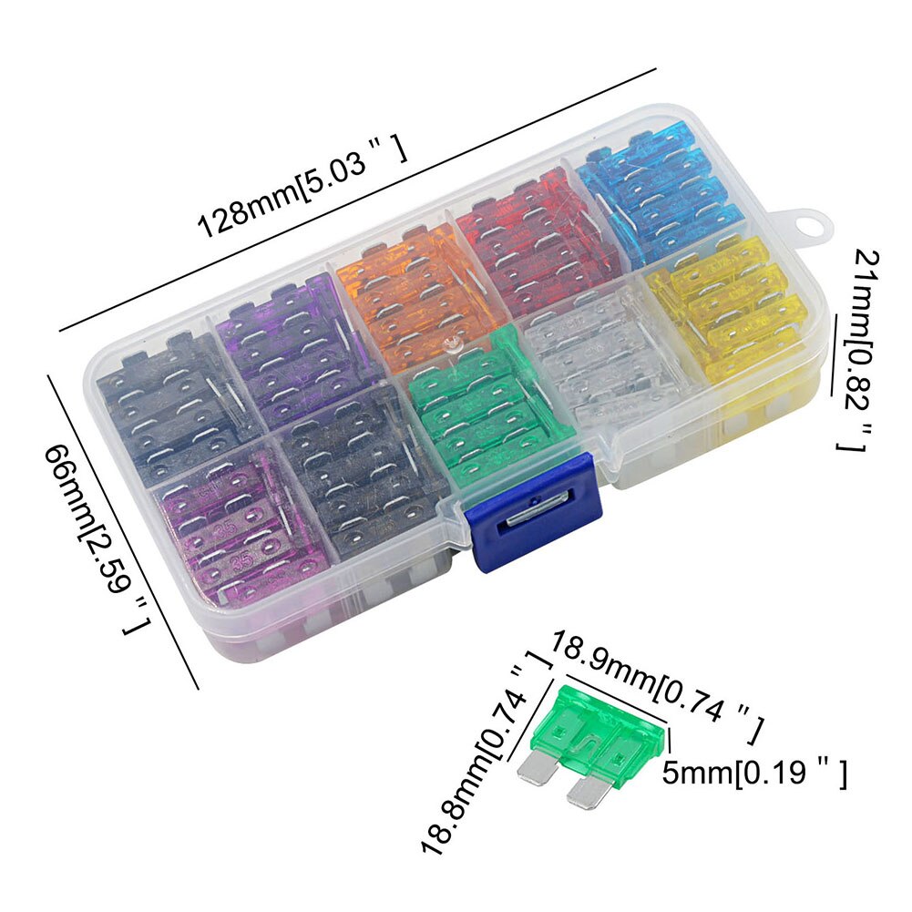 100 Stks/set Auto Zekeringkast Standaard Medium Zekering Blade Fuse Box, auto Zekering Auto 2A 3A 5A 7.5A 10A 15A 20A 25A 30A 35A