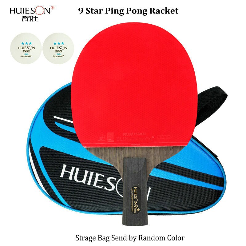 Huieson Tafeltennis Racket 7/8/9 Star Ping Pong Racket Lange Steel Korte Steel Dubbele Puistjes + 2 Stuks professionele Game Ballen: 9 star Short Handle