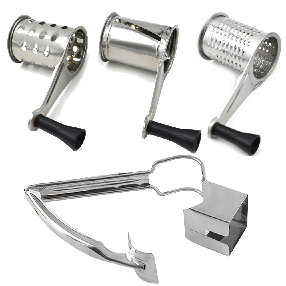 Stainless Steel Rotary Cheese Chocolate Grater 3 Drums Slice Shred Kitchen Tool