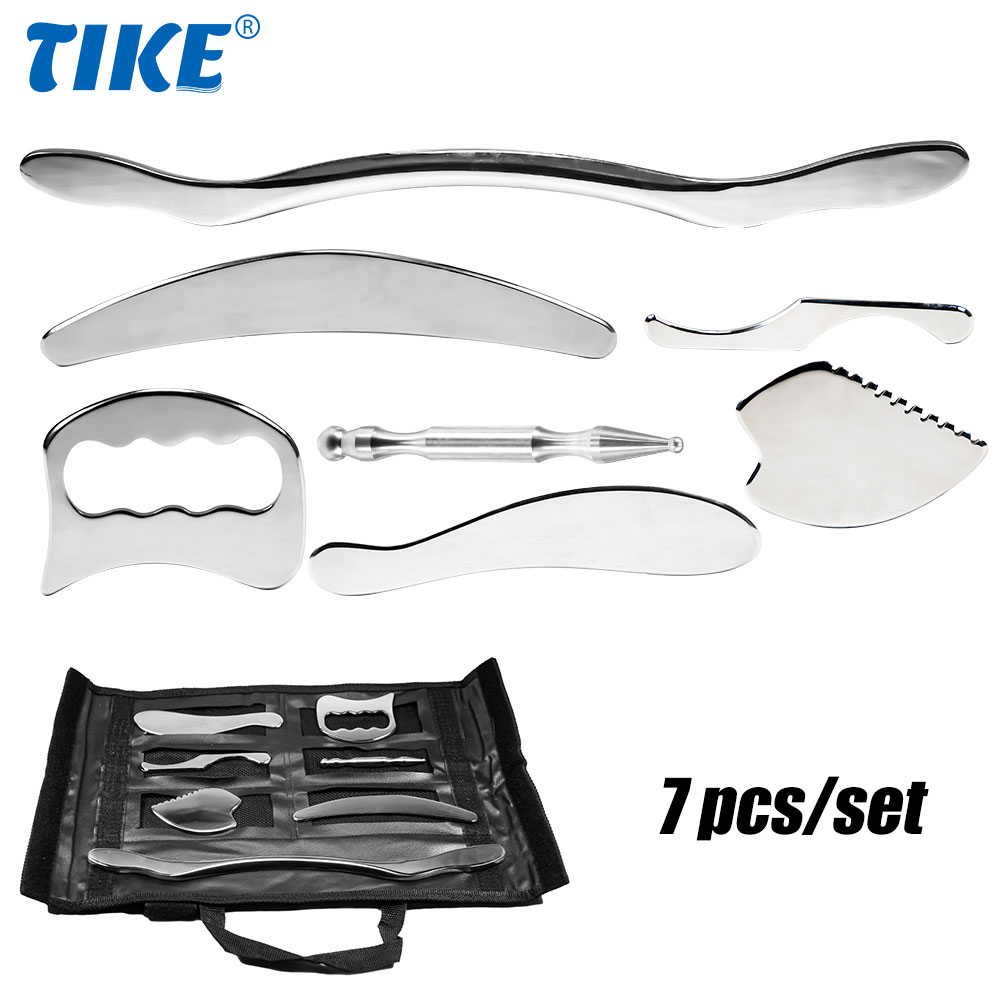Juego de herramientas de masaje para raspar Gua Sha de acero inoxidable, para espalda, piernas, brazos, cuello, hombros y todo el cuerpo, 1/4/7 Uds.