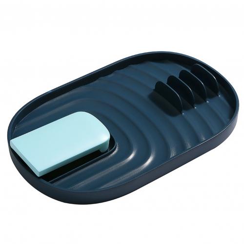 Household Cooking Spatula Mat Spoon Rest Pot Cover Storage Shelf Rack Lid Holder Kitchen Accessories Cooking Support Rack: Navy Blue