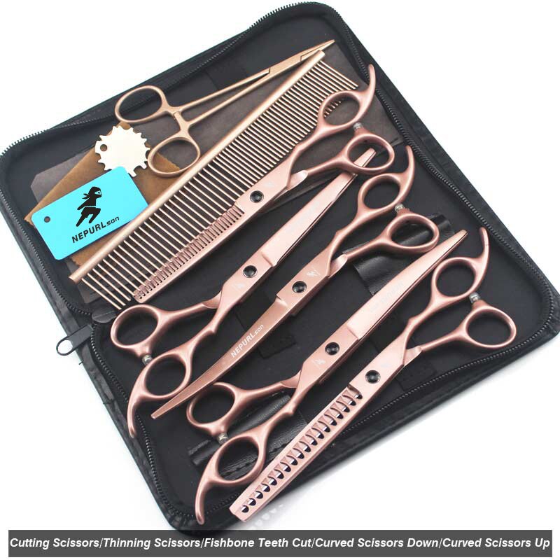 7.0inch pet grooming scissors set straight cut teeth cut fish bone scissors prt grooming