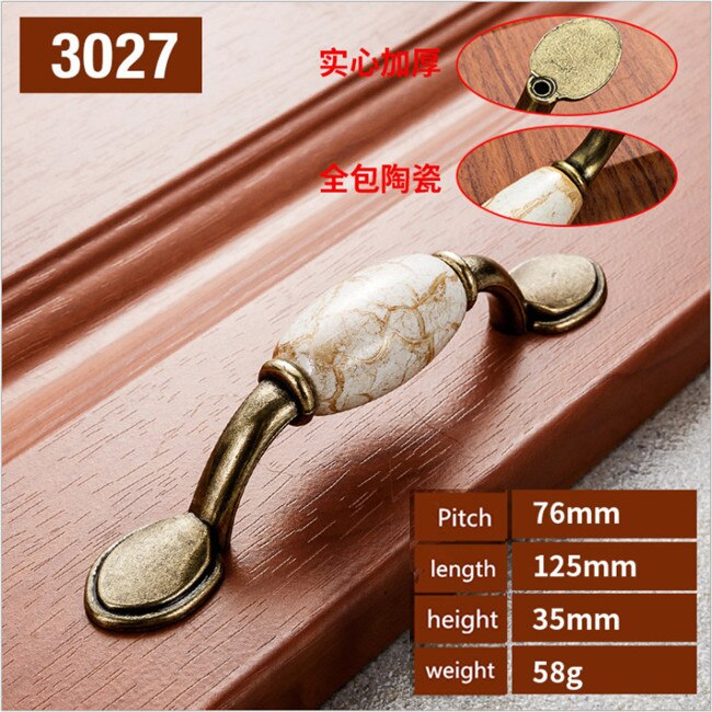 Ceramic Handles for Kitchen Cupboards Cabinet Door knobs Drawer Pulls Antique Furniture Handles Marble Vein Knobs and Handles: 3027-76mm
