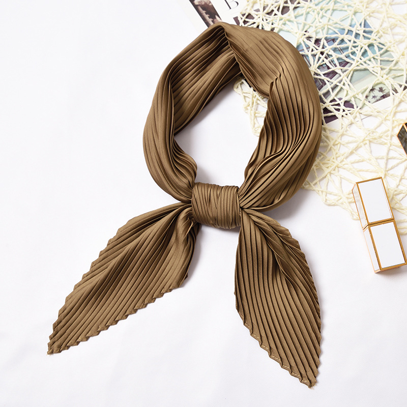 Plain Women Square Silk Scarf Skinny Ribbon Head Neck Small Pleated Hair Tie Band Kerchief Satin Foulard Scarves: Color 10