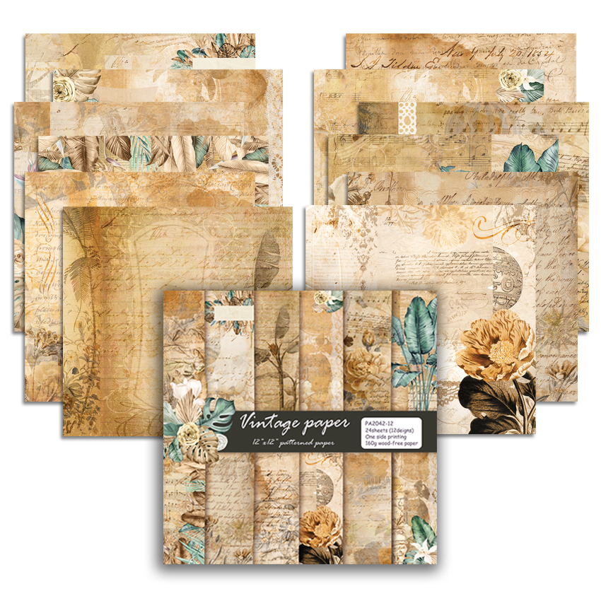 24 ark  of 12 " x12 " vintage tykk kartong scrapbooking bakgrunnspapirpakke: Flerfarget