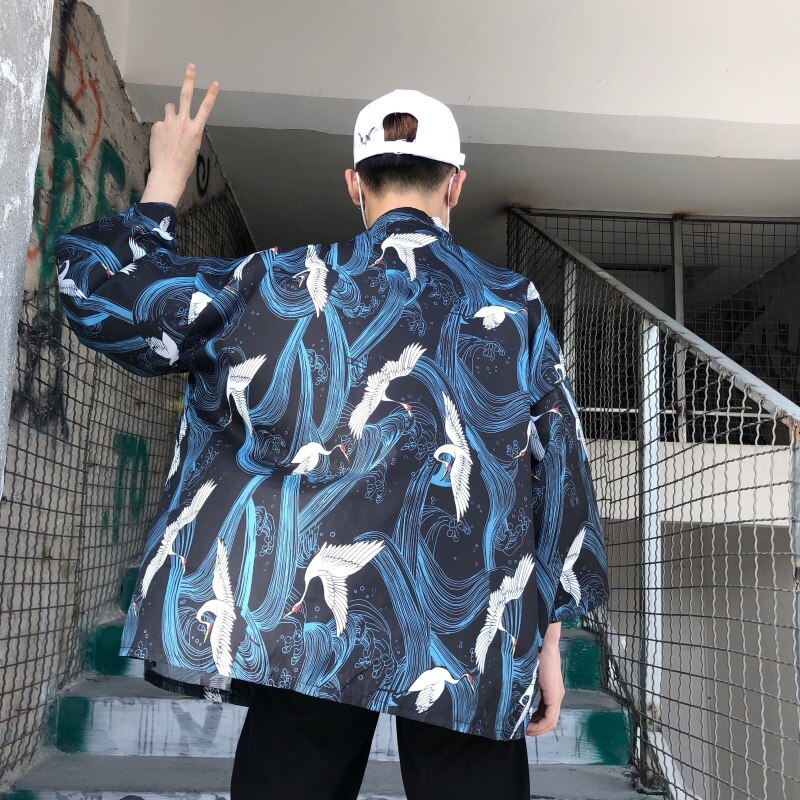 Women kimono man yukata female unisex haori obi Japanese kimono traditional matching couple outfits japanese clothes 10476: black / XL