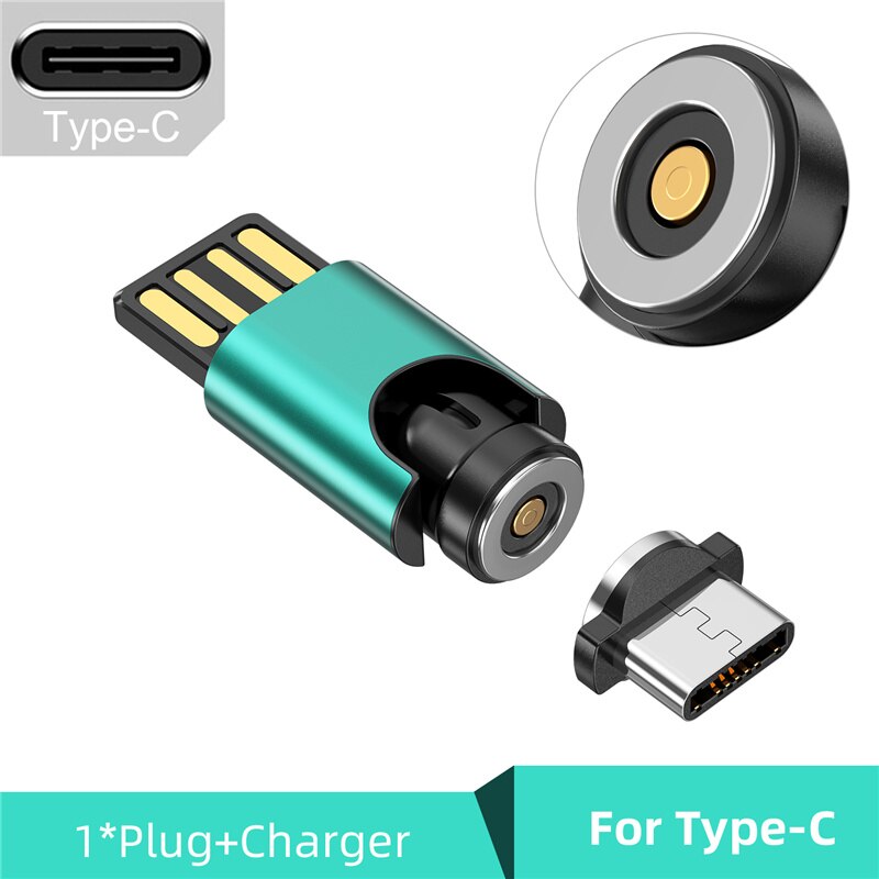 USLION 540 Rotation Mini USB Converter Magnetic Charger For iPhone 11 13 Huawei Xiaomi Samsung Mobile Phone Universal Charging: For Type-C Green