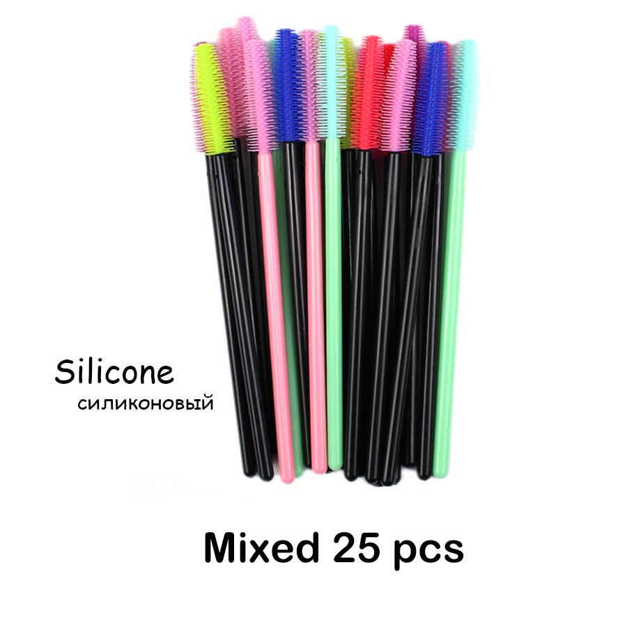 25 Pcs Silikon Pinsel Einweg Wimpern Werkzeug Kamm Mascara Zauberstäbe Make-Up Pinsel Individuelle Applikator Kit für Auge Applikator: 25 pcs mixed