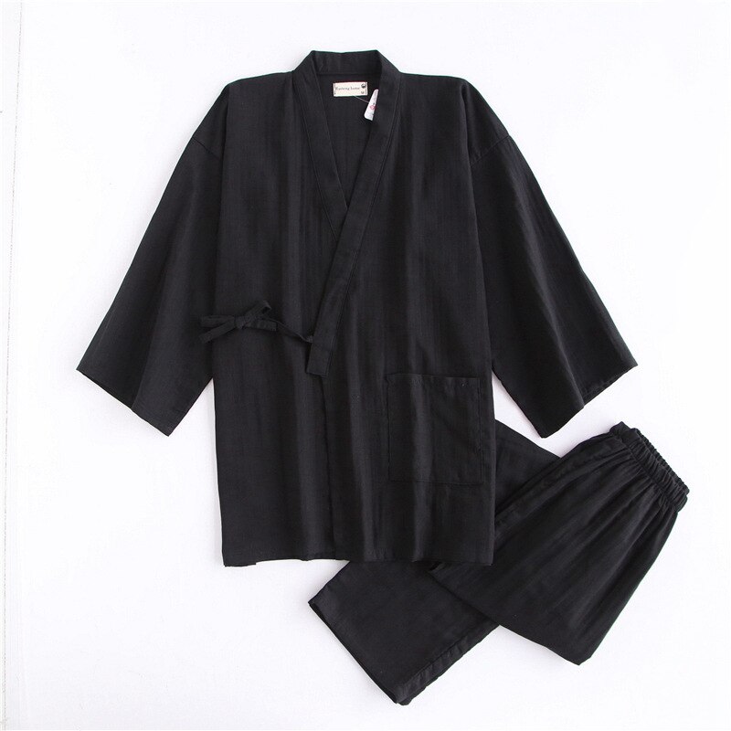Kimono japonés tradicional para hombre, Yukata, Conjunto de pijama de algodón, camisón liso para hombre, cárdigan suelto, ropa de hogar para amante, albornoz: Color 1 / M