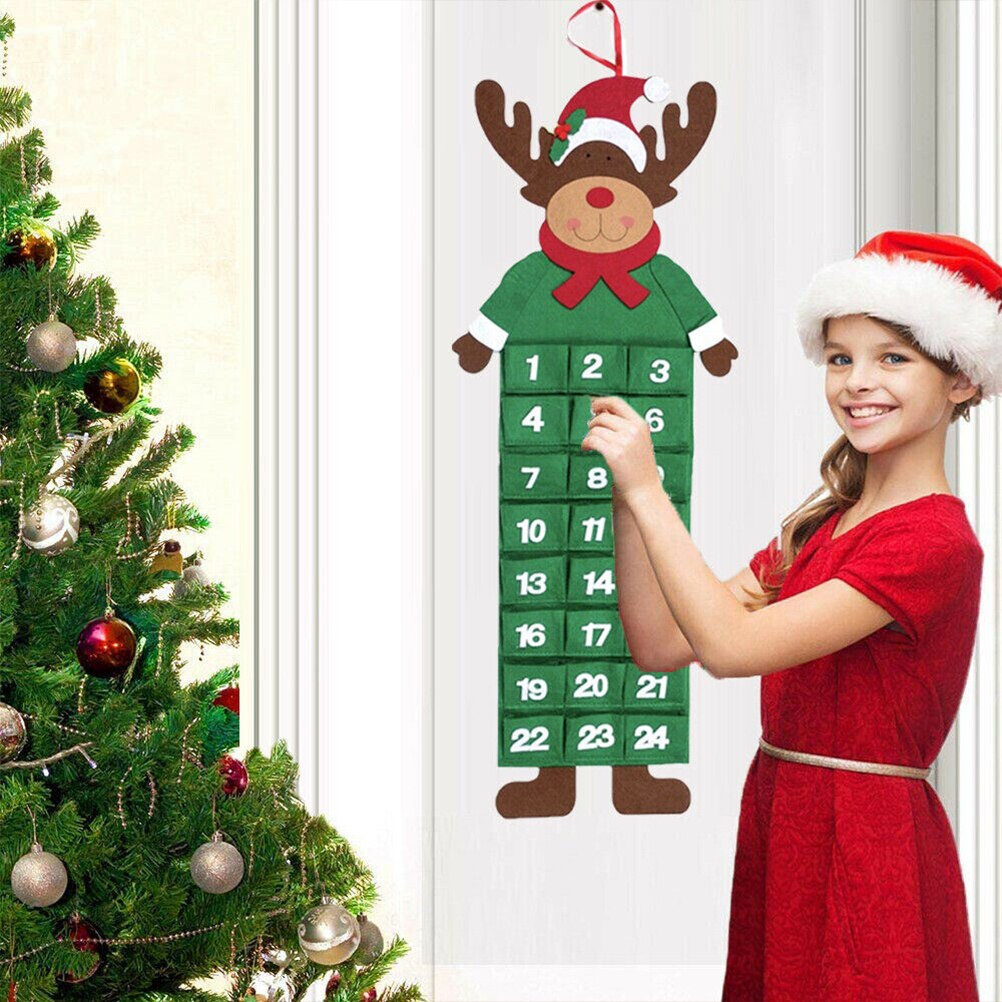 Vilten kerstkalender advent kerstman/sneeuwpop/hert 24 daagse hangende adventskalender kerstversiering voor in huis