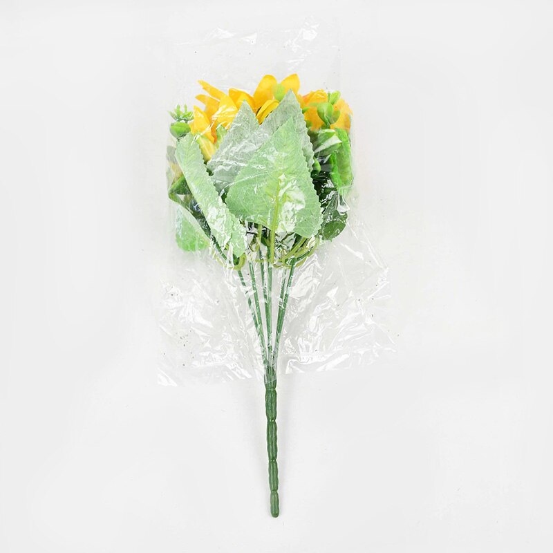 7 grener/bukett gul silke solsikke bukett vakker kunstig blomst tusenfryd hode til bryllup bursdagsfest hjemme hage deco