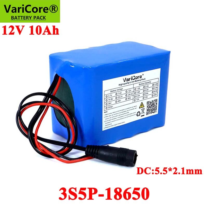 12v 10ah 18650 li- lon batteripakke 10000 mah med bms til monitor nødlys uafbrudt strøm  +12.6v oplader: 12v-10ah