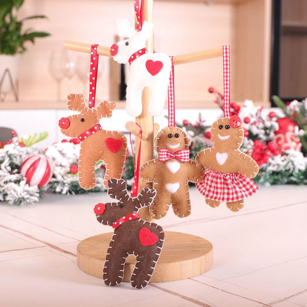 Herten Gingerbread Man Pop Hangers Vilt Opknoping Ornament Venster Kerstboom Decoratie Levert Kinderen