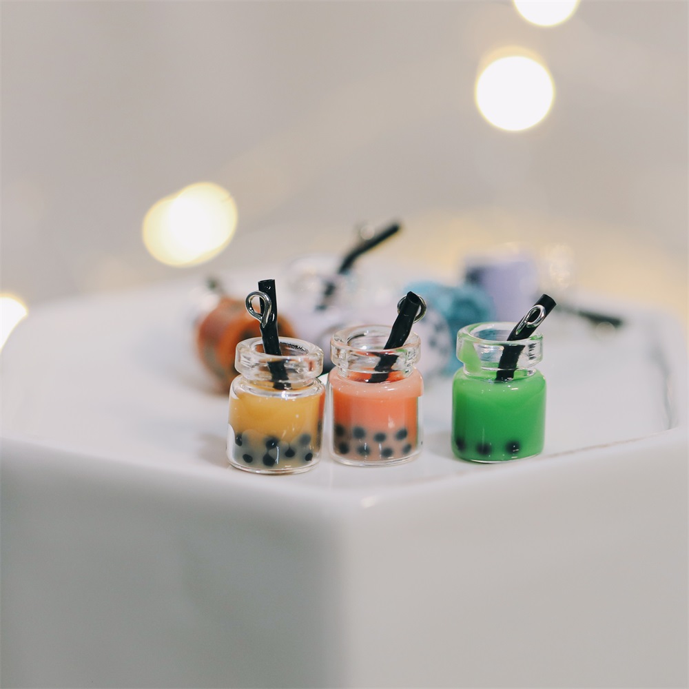 Lote de 10 unidades de adornos de perla de resina en miniatura para té de la leche, colgantes Boba, abalorios de botella para Llavero artesanal, joyería, accesorios para manualidades